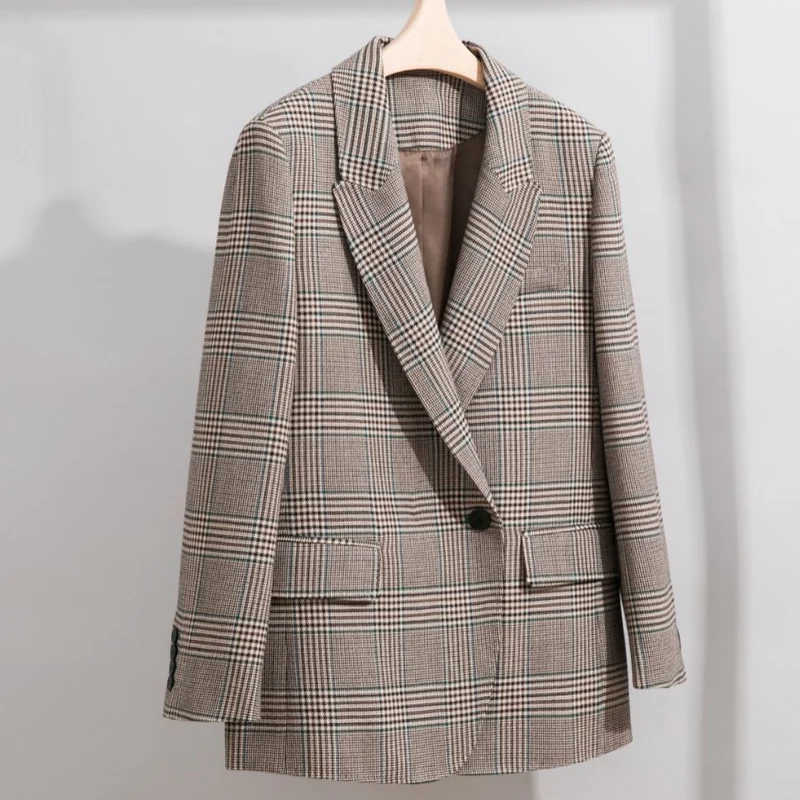 Damen Glencheck Oversize-Blazer mit strukturierter Schulter und Pattentaschen Drune