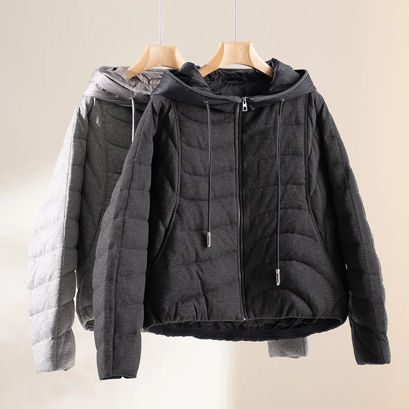 Damen gesteppte Kapuzen-Winterjacke mit tailliertem Gummizug Drune