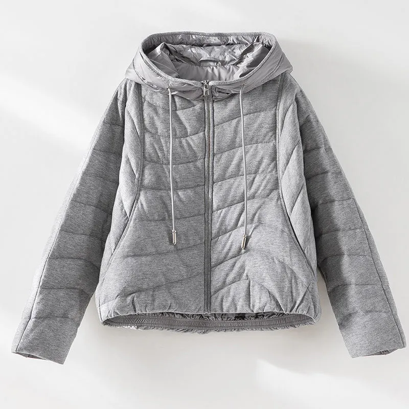 Damen gesteppte Kapuzen-Winterjacke mit tailliertem Gummizug Drune