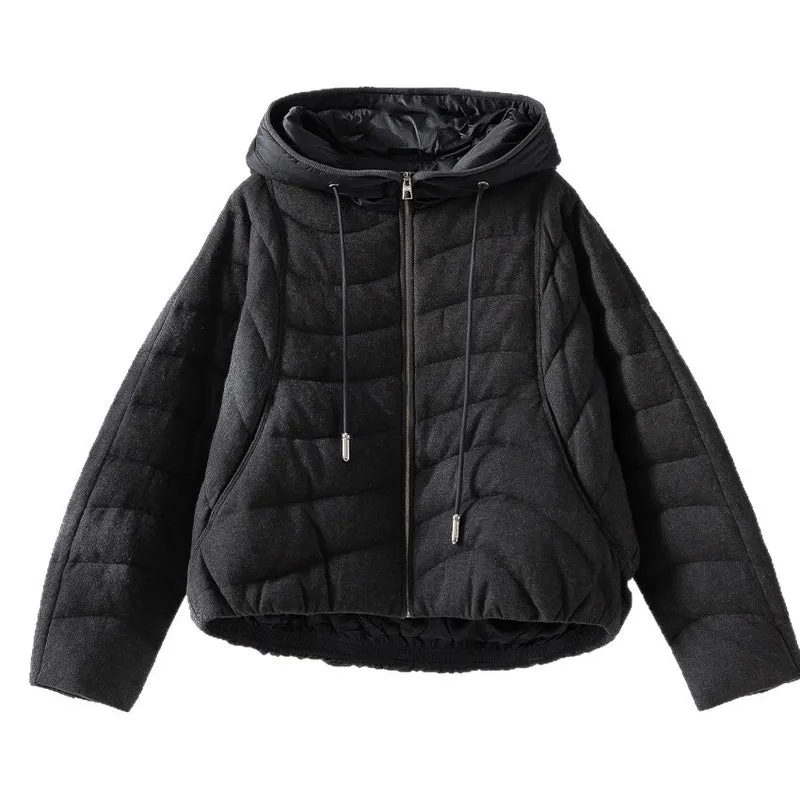 Damen gesteppte Kapuzen-Winterjacke mit tailliertem Gummizug Drune