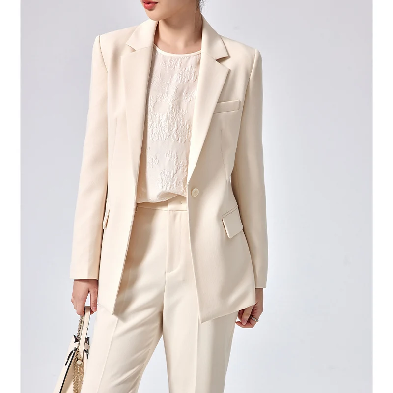 Damen Figurbetonter Midilanger Business-Blazer mit Reverskragen und formgebenden Abnähern Drune