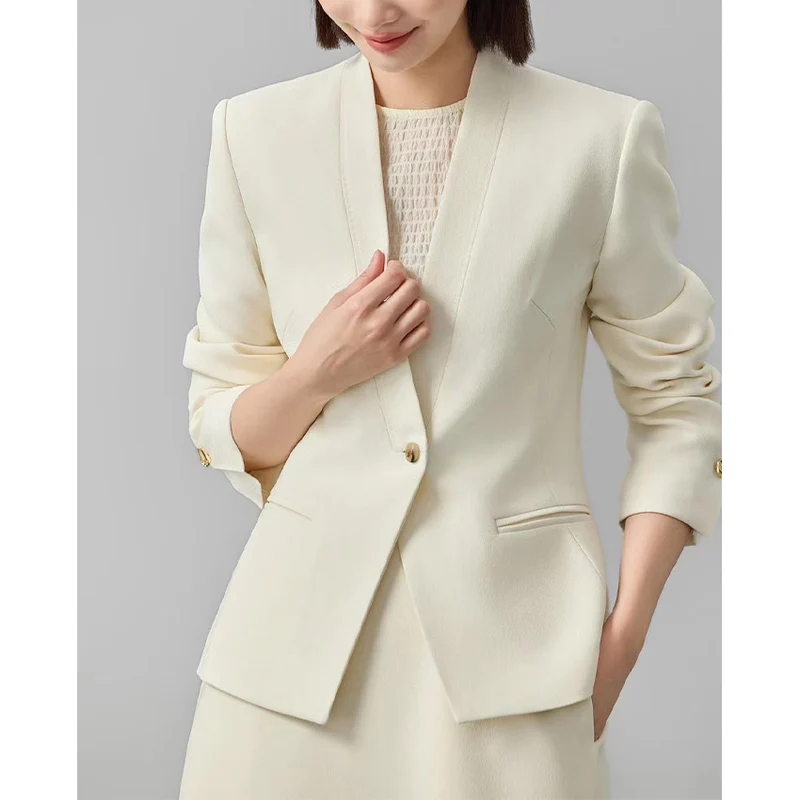 Damen Figurbetonter Ein-Knopf-Blazer mit minimalistischer V-Front und Einschubtaschen Drune