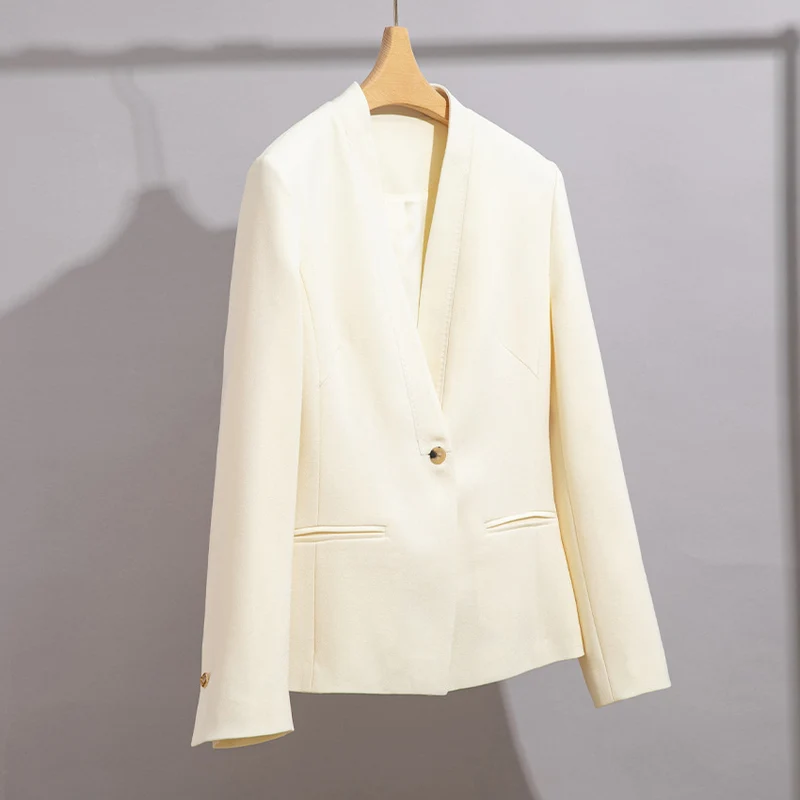 Damen Figurbetonter Ein-Knopf-Blazer mit minimalistischer V-Front und Einschubtaschen Drune