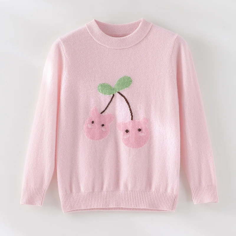 Damen Feinstrick-Pullover mit verspieltem Kirschen-Motiv und Rundhalsausschnitt Drune