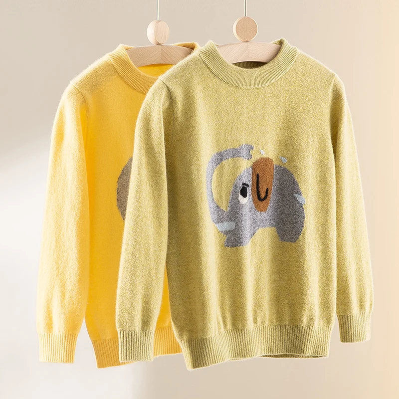 Damen Feinstrick-Pullover mit plüschiger Elefanten-Intarsia und Rippbündchen Drune