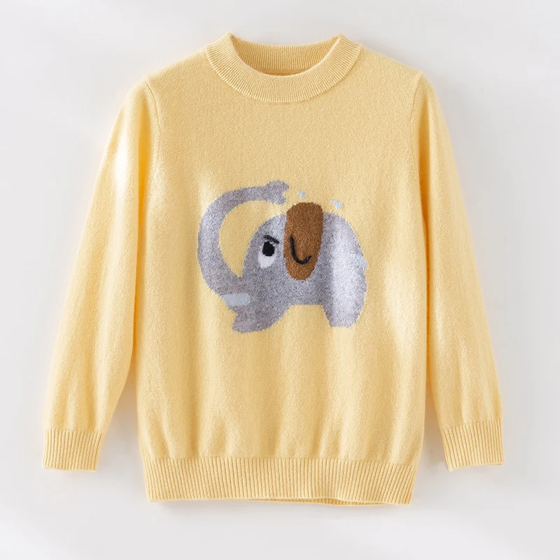 Damen Feinstrick-Pullover mit plüschiger Elefanten-Intarsia und Rippbündchen Drune