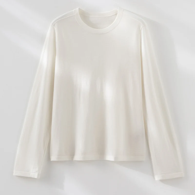 Damen Feines Langarm-Feinstrickshirt mit Rundhalsausschnitt und gerader Silhouette Drune