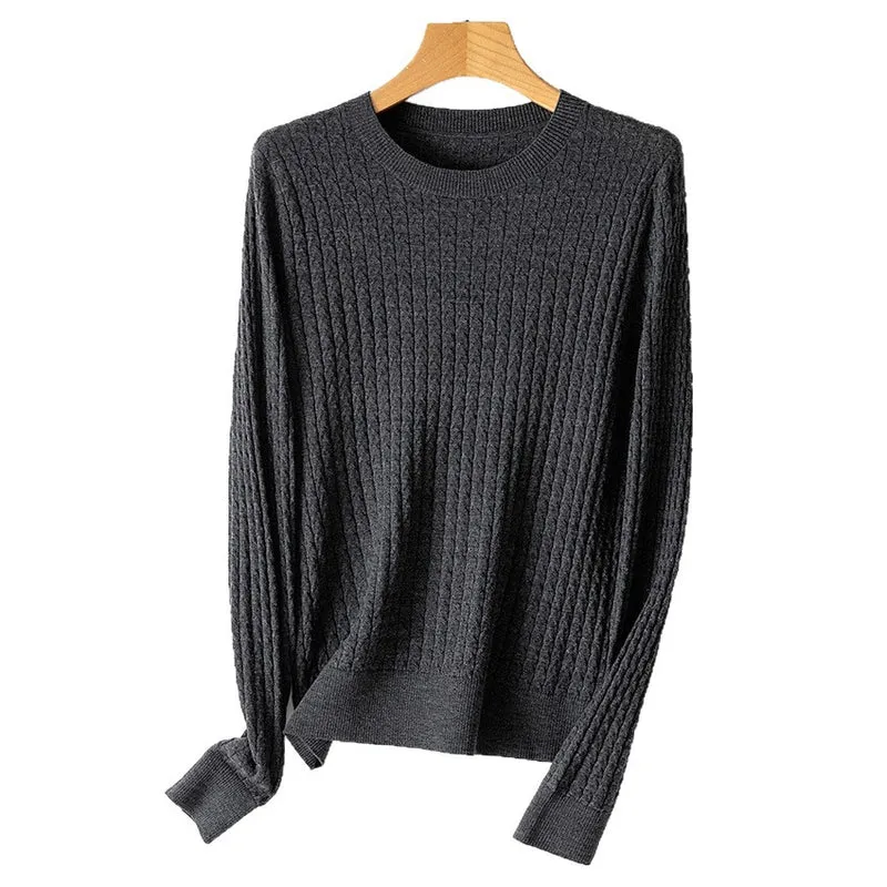 Damen Feiner Zopfstrick-Pullover mit Rundhalsausschnitt und gerippten Abschlüssen Drune