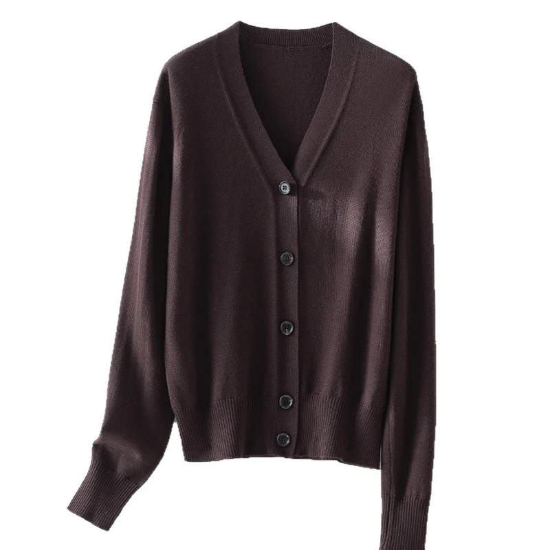 Damen Feiner V-Ausschnitt Cardigan mit Knopfleiste und geripptem Saum Drune