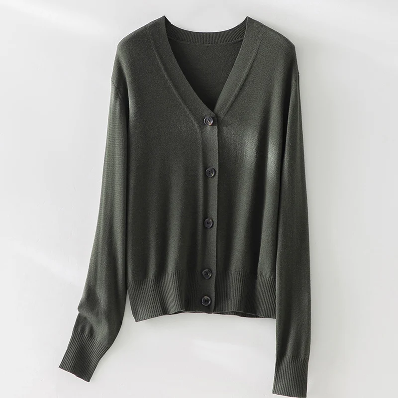 Damen Feiner V-Ausschnitt Cardigan mit Knopfleiste und geripptem Saum Drune