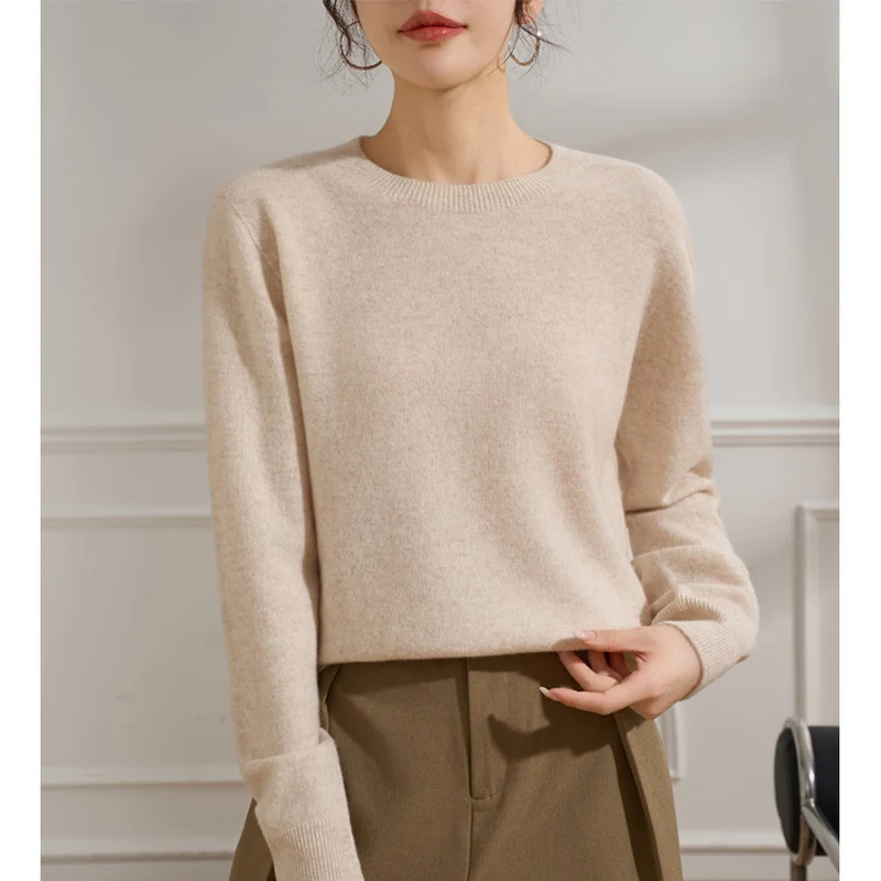 Damen Feiner Rundhals-Pullover aus Kaschmir-Mix mit gerippten Bündchen Drune