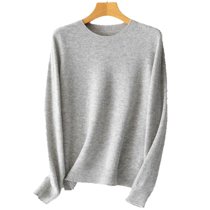 Damen Feiner Rundhals-Pullover aus Kaschmir-Mix mit gerippten Bündchen Drune