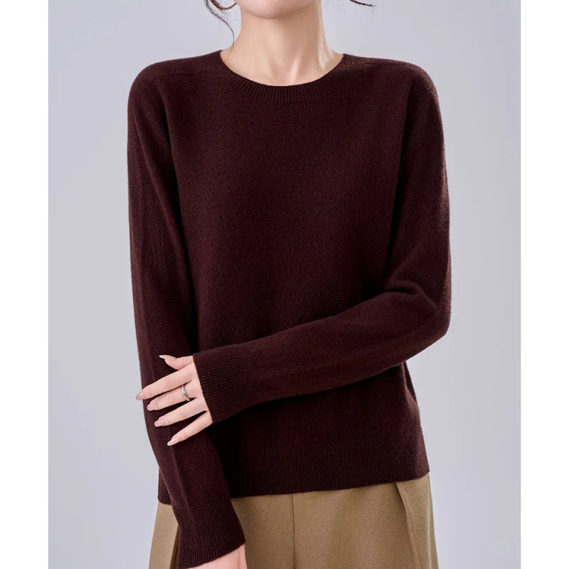 Damen Feiner Rundhals-Pullover aus Kaschmir-Mix mit gerippten Bündchen Drune