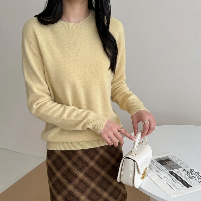 Damen Feiner Rundhals-Pullover aus Kaschmir-Mix mit gerippten Bündchen Drune
