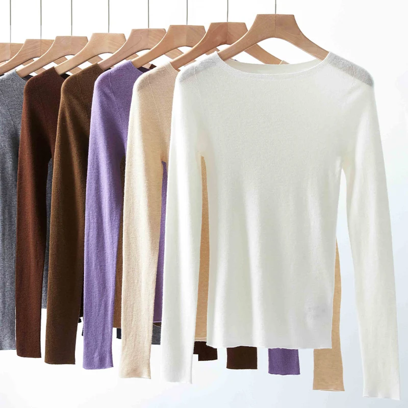 Damen Feiner Langarm-Feinstrickpullover mit U-Boot-Ausschnitt und figurbetonter Passform Drune