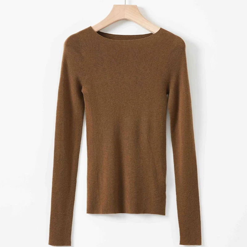 Damen Feiner Langarm-Feinstrickpullover mit U-Boot-Ausschnitt und figurbetonter Passform Drune