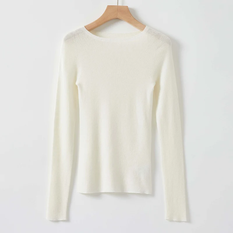 Damen Feiner Langarm-Feinstrickpullover mit U-Boot-Ausschnitt und figurbetonter Passform Drune