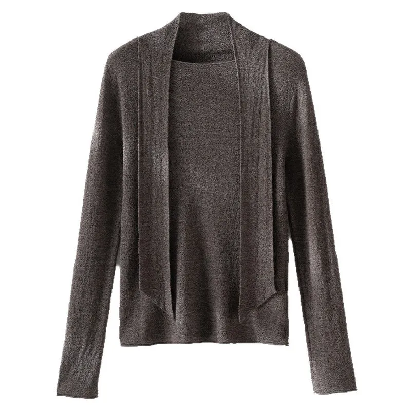 Damen Feiner Feinstrickpullover mit Schalkragen und asymmetrischem Schlaufendetail Drune
