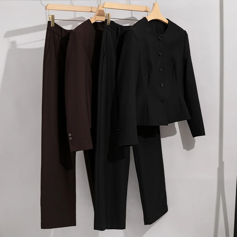 Damen Elegantes Hosenanzug-Set aus feinem Wollmix mit Rundhalsausschnitt Drune