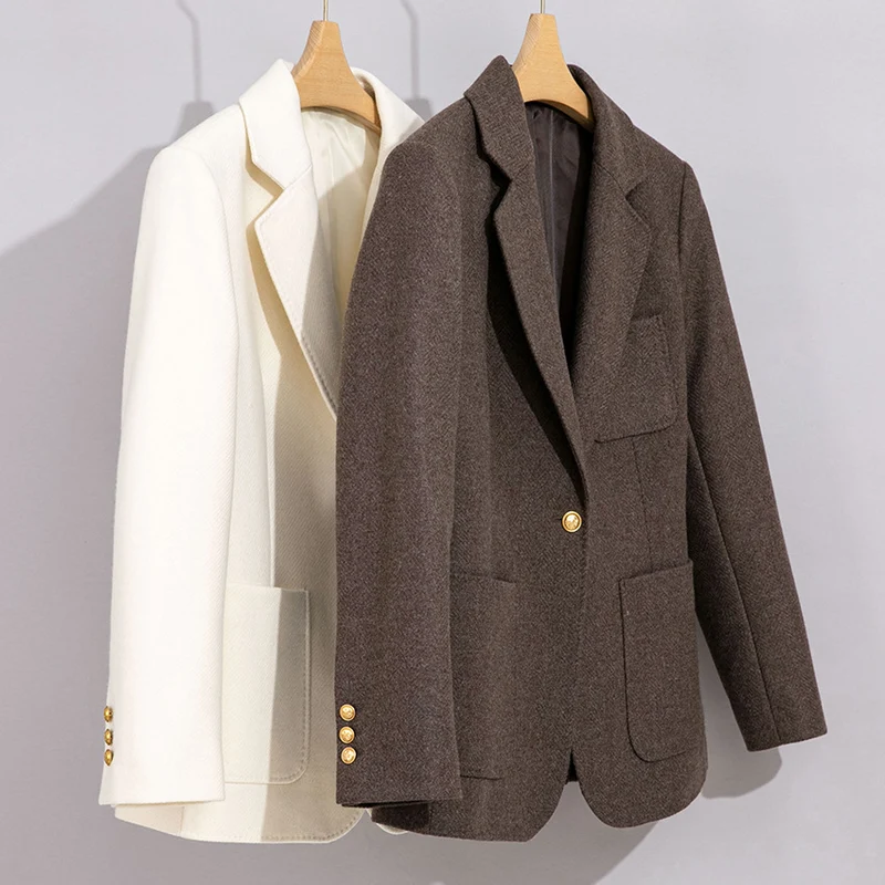 Damen Eleganter Wollblazer mit aufgesetzten Taschen Drune