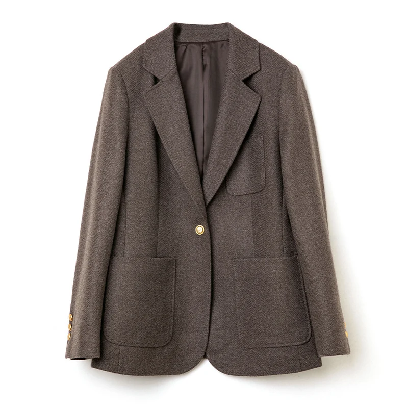 Damen Eleganter Wollblazer mit aufgesetzten Taschen Drune
