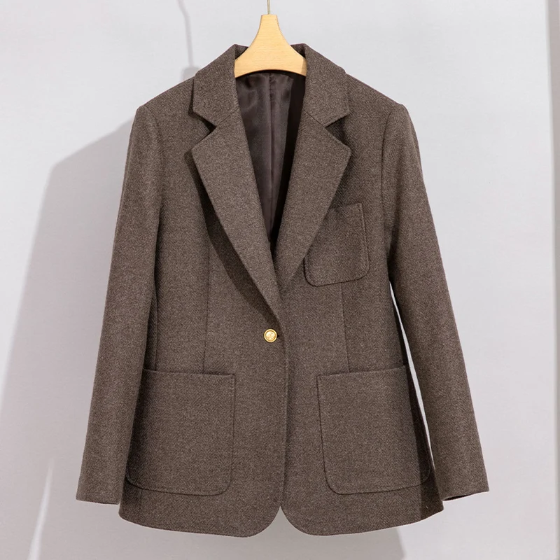 Damen Eleganter Wollblazer mit aufgesetzten Taschen Drune
