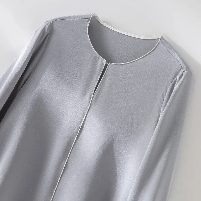 Damen Elegante seidenähnliche Bluse mit Kontrastpaspel und verlängerten Manschetten Drune