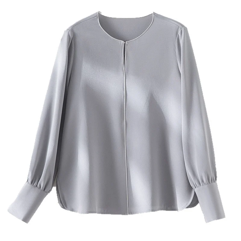 Damen Elegante seidenähnliche Bluse mit Kontrastpaspel und verlängerten Manschetten Drune