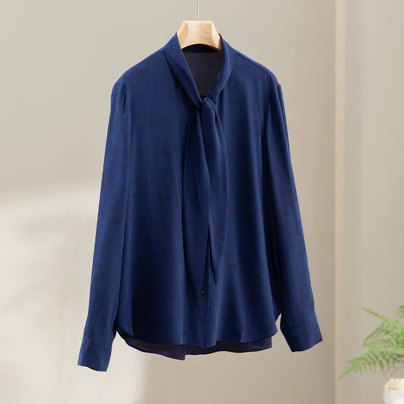 Damen Elegante Schleifenkragen-Bluse mit Jacquardstruktur und lockerer Passform Drune