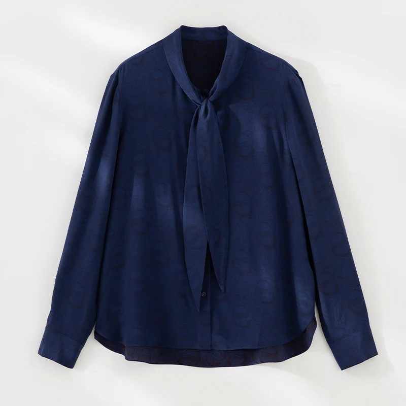 Damen Elegante Schleifenkragen-Bluse mit Jacquardstruktur und lockerer Passform Drune
