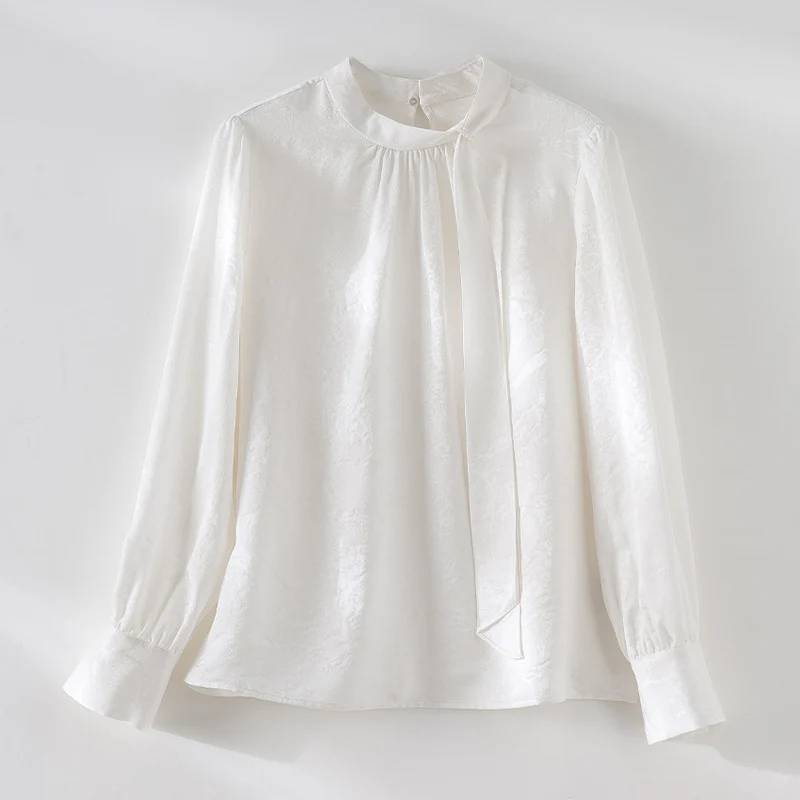 Damen Elegante Satin-Bluse mit Schluppe und feiner Jacquard-Struktur Drune