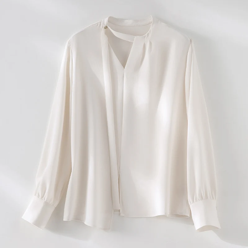 Damen elegante oversized Bluse mit asymmetrischem V-Ausschnitt und Manschetten Drune