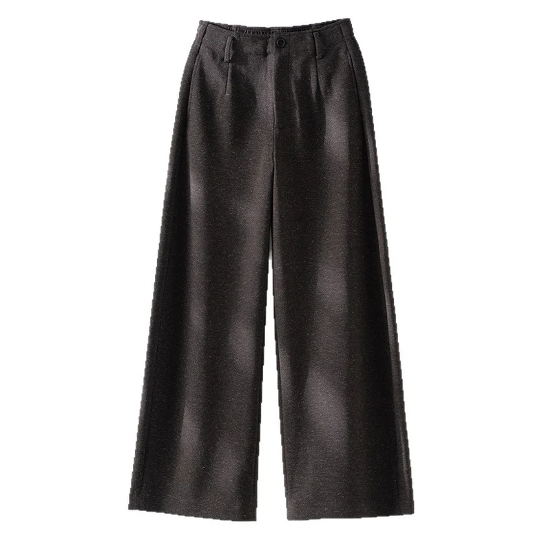 Damen Elegante hochtaillierte Wollblend-Palazzohose mit Bundfalten und geradem Bein Drune