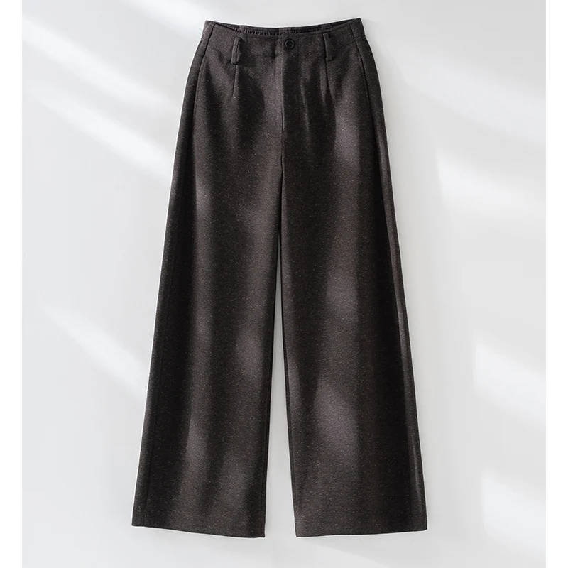 Damen Elegante hochtaillierte Wollblend-Palazzohose mit Bundfalten und geradem Bein Drune