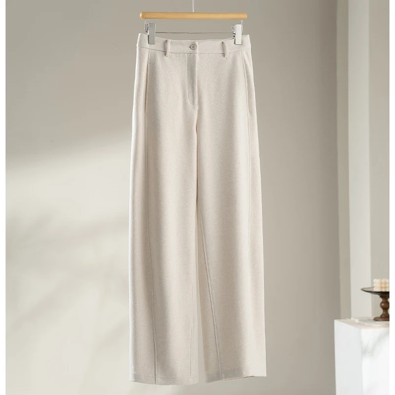 Damen Elegante High‑Waist Palazzo-Stoffhose mit Bügelfalte und dekorativer Mittelnaht Drune