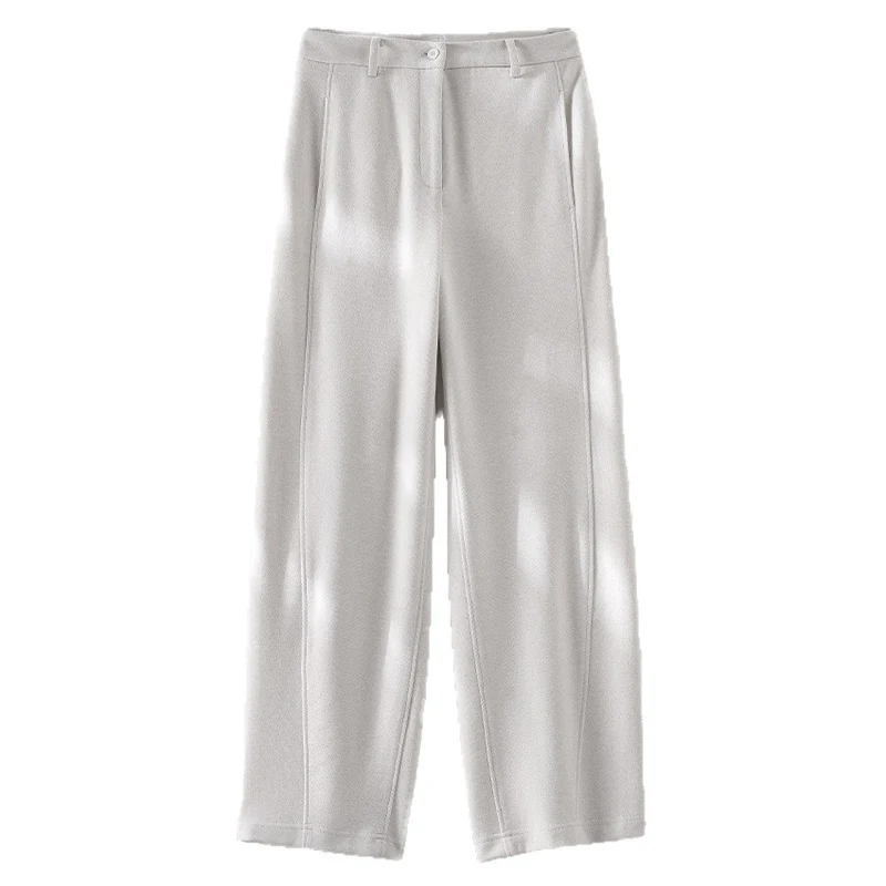 Damen Elegante High‑Waist Palazzo-Stoffhose mit Bügelfalte und dekorativer Mittelnaht Drune