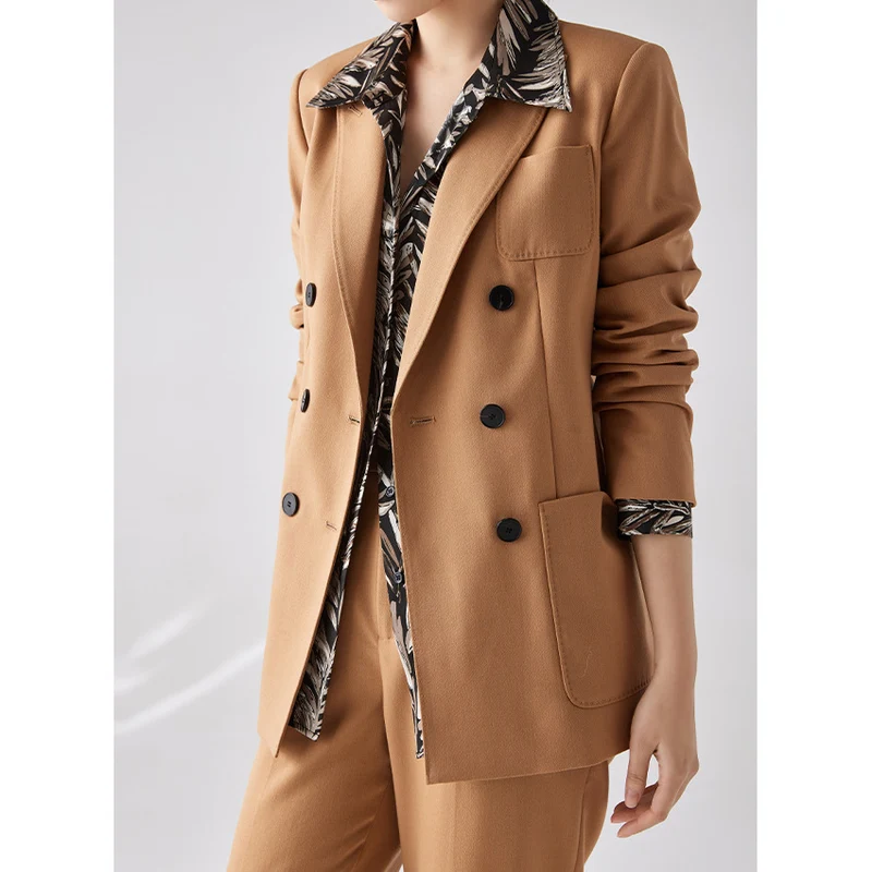 Damen Doppelreihiges Blazer‑Hosen‑Set aus Wollmischung mit legerem Oversize‑Blazer und hochtaillierter Bundfaltenhose Drune