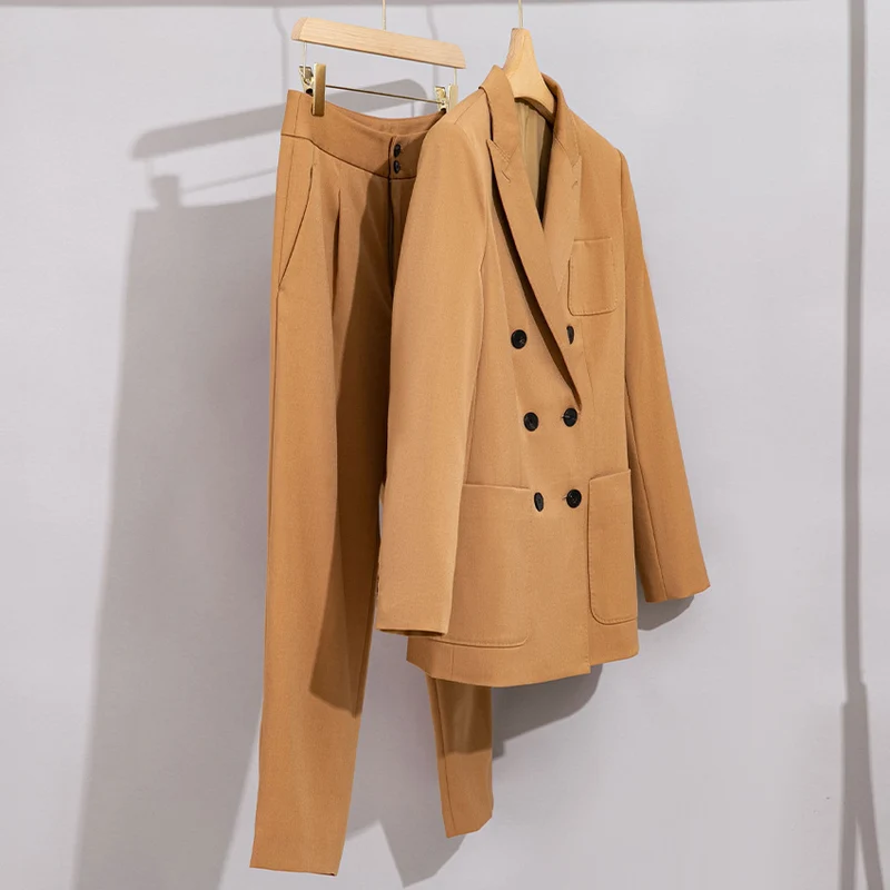 Damen Doppelreihiges Blazer‑Hosen‑Set aus Wollmischung mit legerem Oversize‑Blazer und hochtaillierter Bundfaltenhose Drune