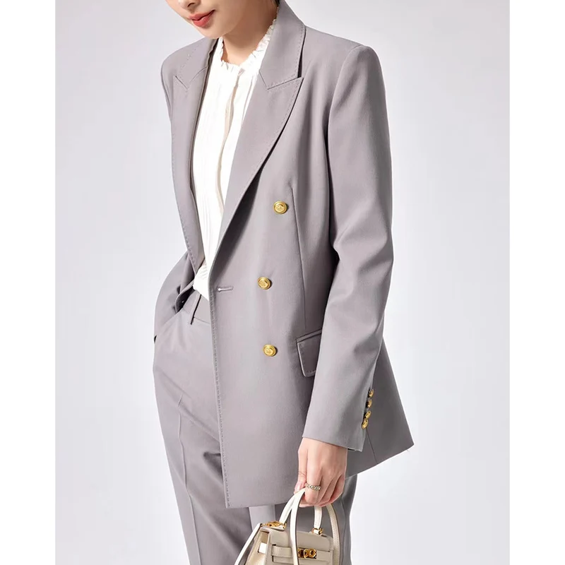 Damen Doppelreihiger Tailoring-Blazer mit Goldknöpfen und figurformenden Abnähern Drune