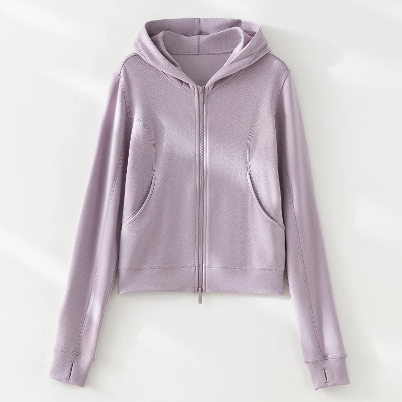 Damen Cropped Kapuzenjacke mit Reißverschluss und konturierten Eingrifftaschen Drune