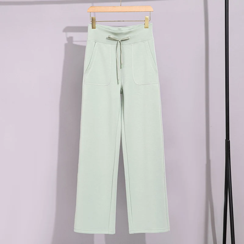 Damen Breite Baumwoll-Frottee-Loungehose mit hohem Bund und Tunnelzug Drune