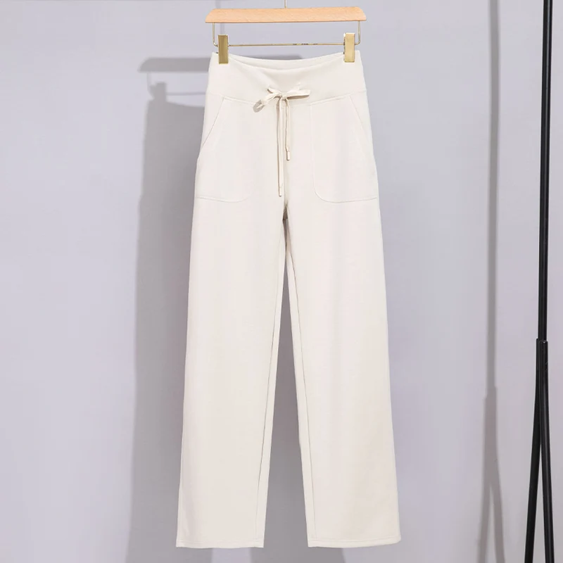 Damen Breite Baumwoll-Frottee-Loungehose mit hohem Bund und Tunnelzug Drune