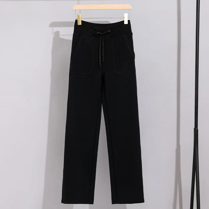 Damen Breite Baumwoll-Frottee-Loungehose mit hohem Bund und Tunnelzug Drune