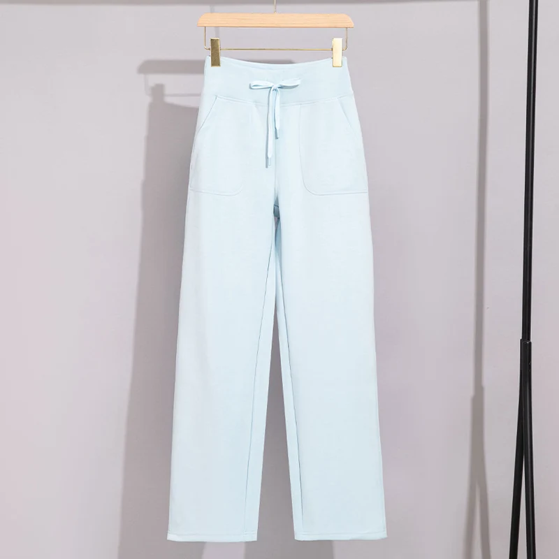 Damen Breite Baumwoll-Frottee-Loungehose mit hohem Bund und Tunnelzug Drune