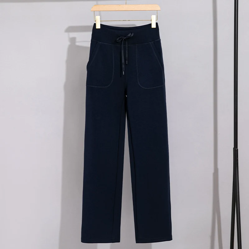 Damen Breite Baumwoll-Frottee-Loungehose mit hohem Bund und Tunnelzug Drune