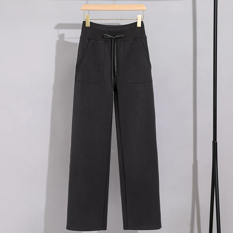 Damen Breite Baumwoll-Frottee-Loungehose mit hohem Bund und Tunnelzug Drune