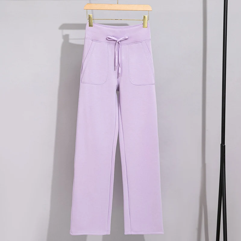 Damen Breite Baumwoll-Frottee-Loungehose mit hohem Bund und Tunnelzug Drune