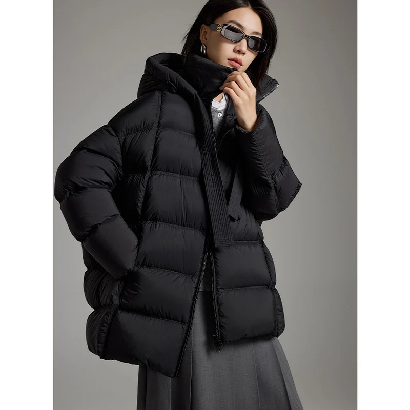 Damen Boxy-Steppjacke mit übergroßem Thermokragen und dekorativen Kordel-Details Drune