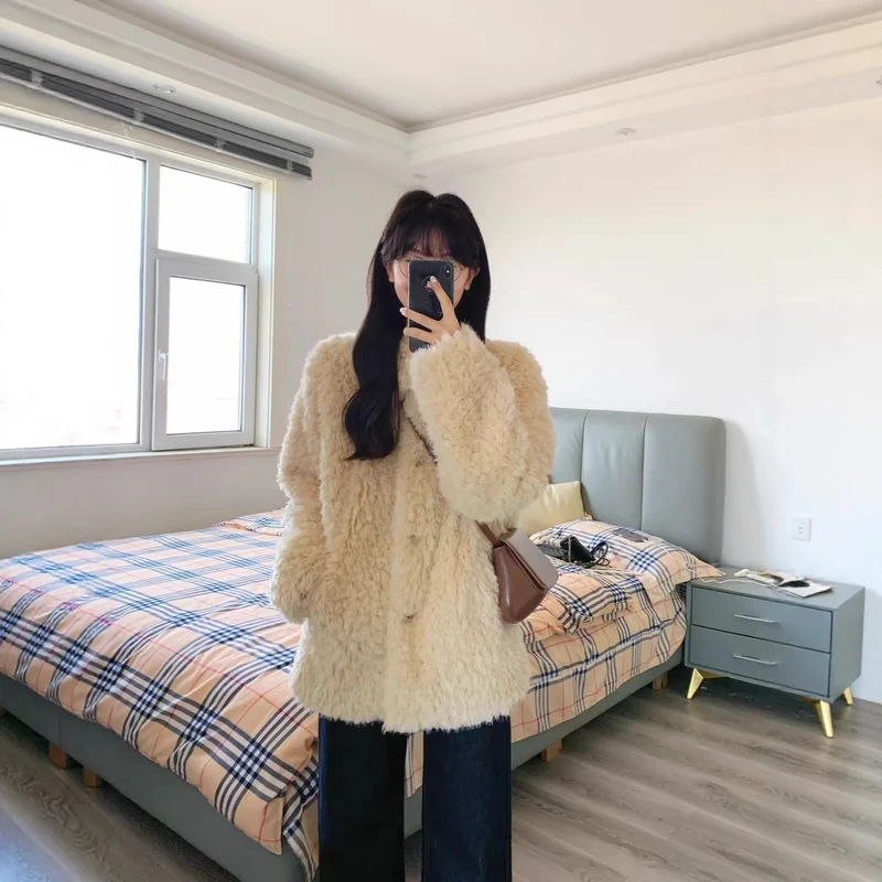 Damen Teddy-Mantel aus Kunstfell mit Oversize-Schnitt und Eingrifftaschen Drune