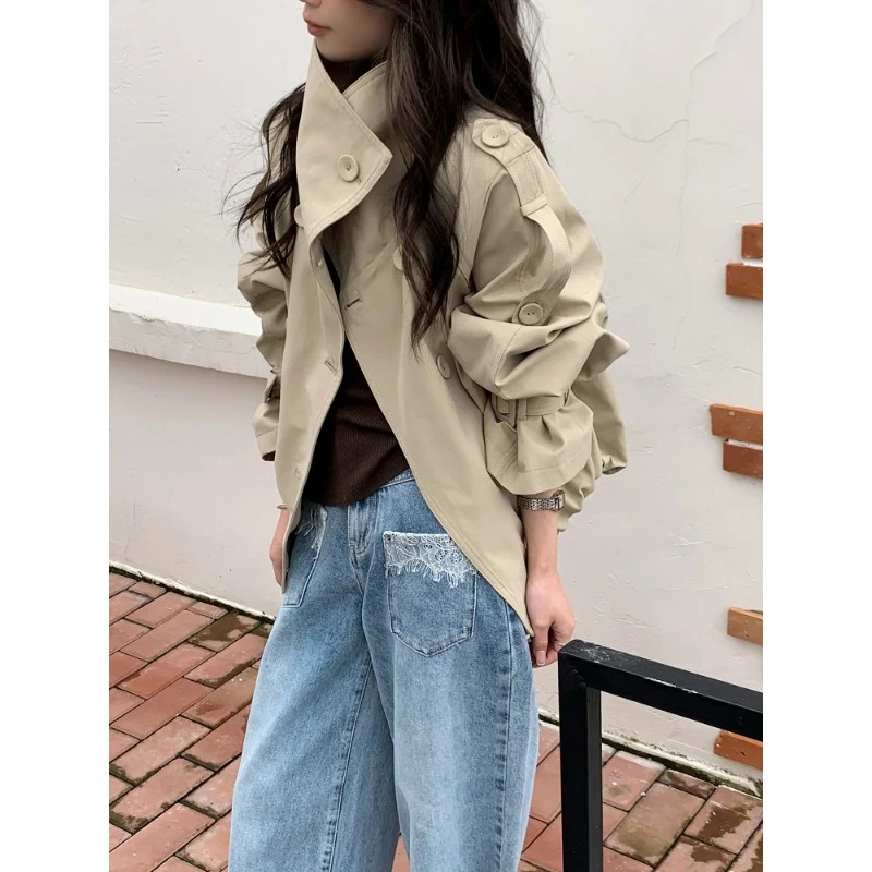 Damen Oversized Trenchcoat Jacke mit weitem Schnitt und Schulterklappen Drune